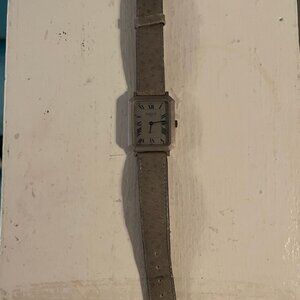 Cacharel Paris France Roman Dial Tank Leather Strap Ladies Vintage Slim Watch